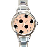 Polka Dots - Black on Apricot Orange Round Italian Charm Watch