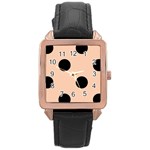 Polka Dots - Black on Apricot Orange Rose Gold Leather Watch