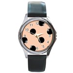 Polka Dots - Black on Apricot Orange Round Metal Watch