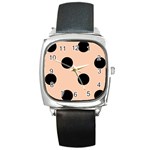 Polka Dots - Black on Apricot Orange Square Metal Watch