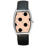 Polka Dots - Black on Apricot Orange Barrel Style Metal Watch