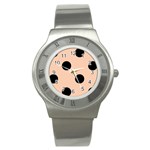 Polka Dots - Black on Apricot Orange Stainless Steel Watch