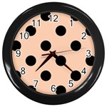 Polka Dots - Black on Apricot Orange Wall Clock (Black)