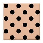Polka Dots - Black on Apricot Orange Tile Coaster