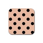 Polka Dots - Black on Apricot Orange Rubber Coaster (Square)