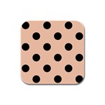Polka Dots - Black on Apricot Orange Rubber Square Coaster (4 pack)
