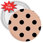 Polka Dots - Black on Apricot Orange 3  Button (10 pack)