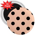 Polka Dots - Black on Apricot Orange 3  Magnet (10 pack)