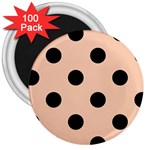 Polka Dots - Black on Apricot Orange 3  Magnet (100 pack)