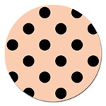 Polka Dots - Black on Apricot Orange Magnet 5  (Round)