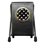 Polka Dots - Apricot Orange on Black Pen Holder Desk Clock