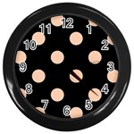 Polka Dots - Apricot Orange on Black Wall Clock (Black)
