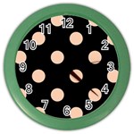 Polka Dots - Apricot Orange on Black Color Wall Clock