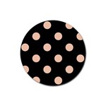 Polka Dots - Apricot Orange on Black Rubber Coaster (Round)