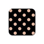 Polka Dots - Apricot Orange on Black Rubber Coaster (Square)