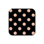 Polka Dots - Apricot Orange on Black Rubber Square Coaster (4 pack)