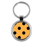 Polka Dots - Black on Pastel Orange Key Chain (Round)