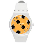 Polka Dots - Black on Pastel Orange Round Plastic Sport Watch (M)