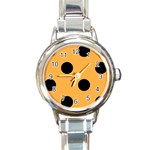 Polka Dots - Black on Pastel Orange Round Italian Charm Watch
