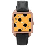 Polka Dots - Black on Pastel Orange Rose Gold Leather Watch