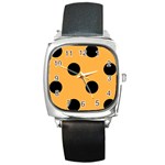 Polka Dots - Black on Pastel Orange Square Metal Watch