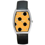 Polka Dots - Black on Pastel Orange Barrel Style Metal Watch