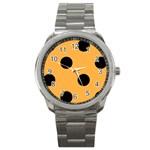 Polka Dots - Black on Pastel Orange Sport Metal Watch
