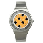 Polka Dots - Black on Pastel Orange Stainless Steel Watch