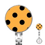 Polka Dots - Black on Pastel Orange Stainless Steel Nurses Watch
