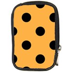 Polka Dots - Black on Pastel Orange Compact Camera Leather Case