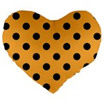 Polka Dots - Black on Pastel Orange Large 19  Premium Heart Shape Cushion
