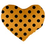 Polka Dots - Black on Pastel Orange Large 19  Premium Flano Heart Shape Cushion