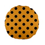 Polka Dots - Black on Pastel Orange Standard 15  Premium Round Cushion