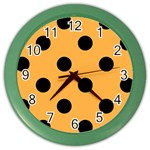 Polka Dots - Black on Pastel Orange Color Wall Clock