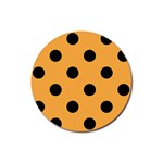 Polka Dots - Black on Pastel Orange Rubber Coaster (Round)