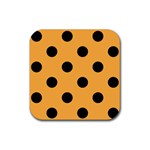 Polka Dots - Black on Pastel Orange Rubber Coaster (Square)