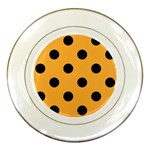 Polka Dots - Black on Pastel Orange Porcelain Plate