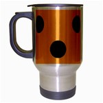 Polka Dots - Black on Pastel Orange Travel Mug (Silver Gray)