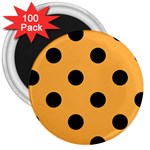Polka Dots - Black on Pastel Orange 3  Magnet (100 pack)