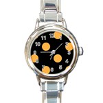 Polka Dots - Pastel Orange on Black Round Italian Charm Watch