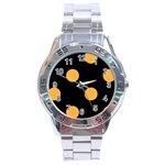 Polka Dots - Pastel Orange on Black Stainless Steel Analogue Watch