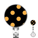 Polka Dots - Pastel Orange on Black Stainless Steel Nurses Watch