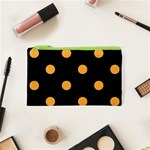 Polka Dots - Pastel Orange on Black Canvas Cosmetic Bag (XS)