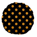 Polka Dots - Pastel Orange on Black Large 18  Premium Round Cushion