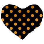 Polka Dots - Pastel Orange on Black Large 19  Premium Flano Heart Shape Cushion