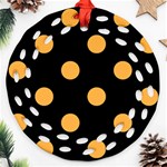 Polka Dots - Pastel Orange on Black Round Filigree Ornament (Two Sides)