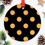 Polka Dots - Pastel Orange on Black Round Ornament (Two Sides)