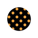 Polka Dots - Pastel Orange on Black Rubber Coaster (Round)