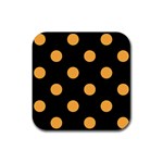 Polka Dots - Pastel Orange on Black Rubber Coaster (Square)