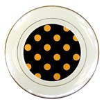 Polka Dots - Pastel Orange on Black Porcelain Plate